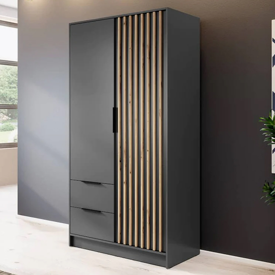 Product photograph of Niles Wooden Wardrobe With 2 Hinged Doors In Graphite from Furniture in Fashion