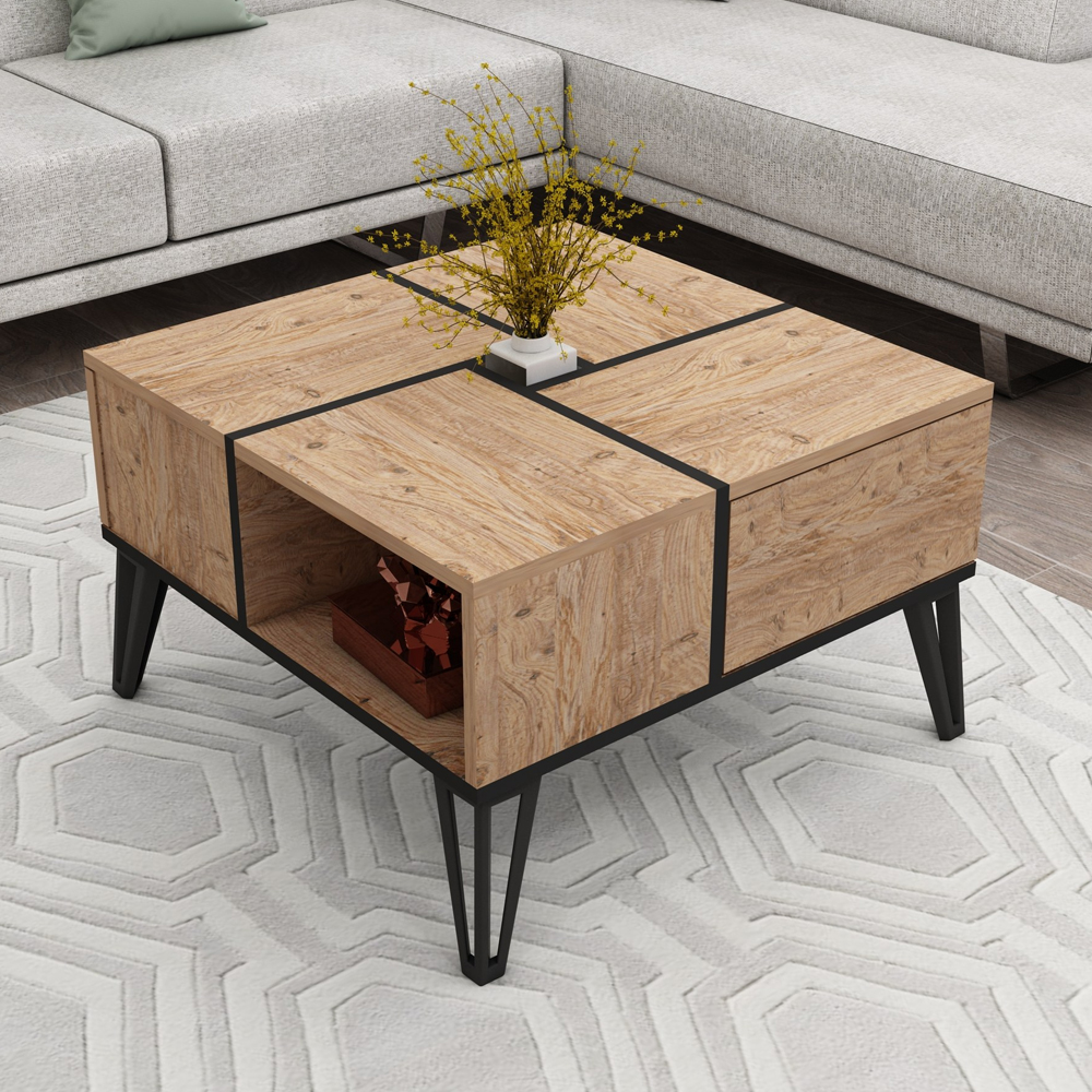 Nilora Wooden Coffee Table with Storage in Atlantic Pine and Black