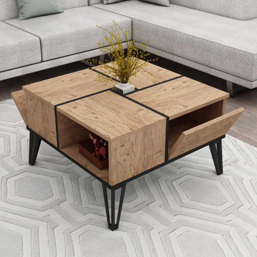 Nilora Wooden Coffee Table with Storage in Atlantic Pine and Black