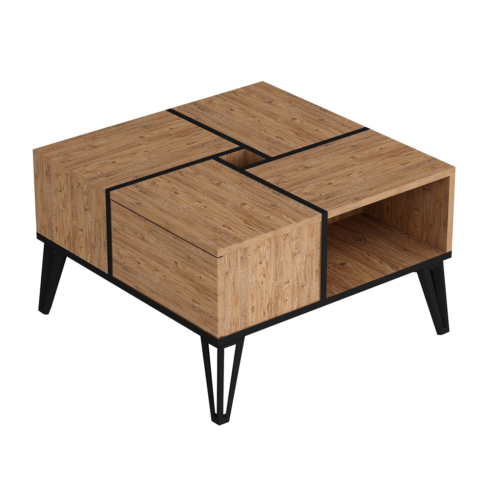 Nilora Wooden Coffee Table with Storage in Atlantic Pine and Black