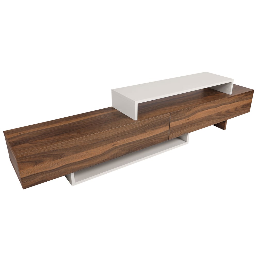 Nilora Wooden TV Stand with Wall Shelf in Teak and White