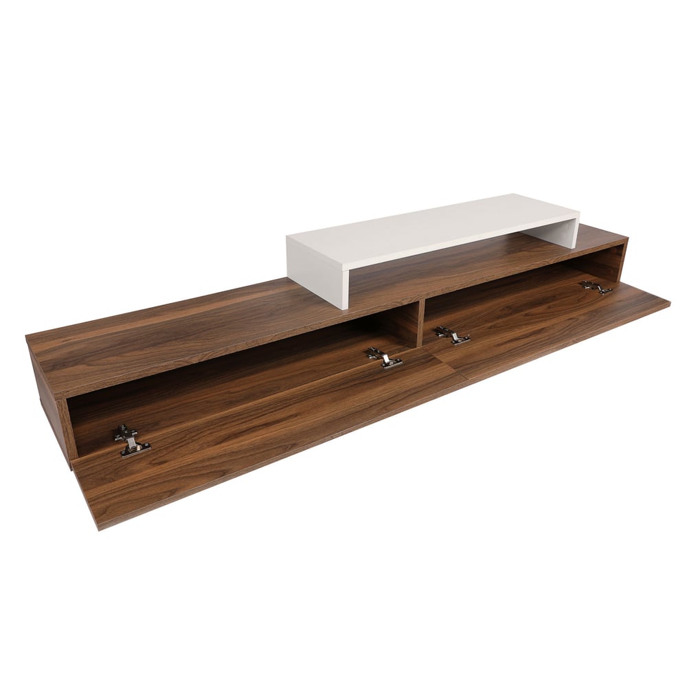 Nilora Wooden TV Stand with Wall Shelf in Teak and White