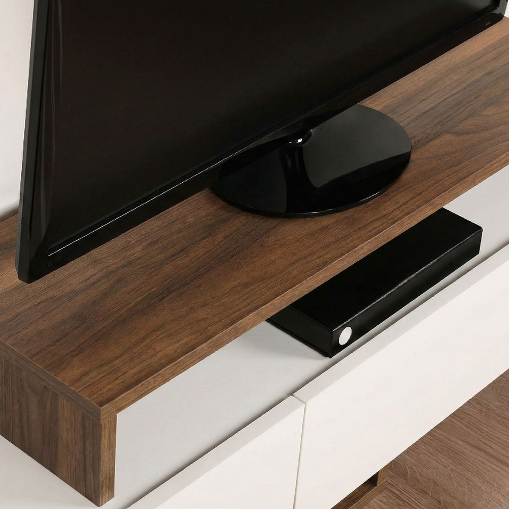 Nilora Wooden TV Stand with Wall Shelf in White and Teak