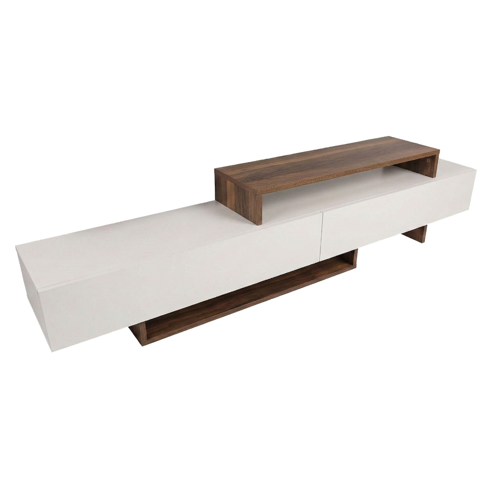 Nilora Wooden TV Stand with Wall Shelf in White and Teak