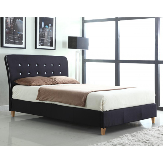 Read more about Nadie linen fabric double bed in black with white piping