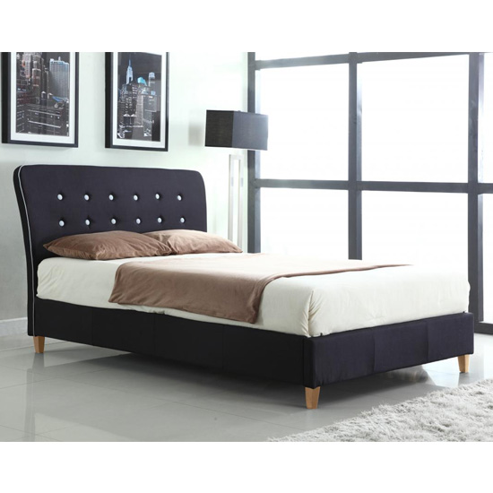 Nadie Linen Fabric King Size Bed In Black With White Piping Furniture