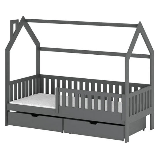 Niort Storage Wooden Single Bed In Graphite With Foam Mattress
