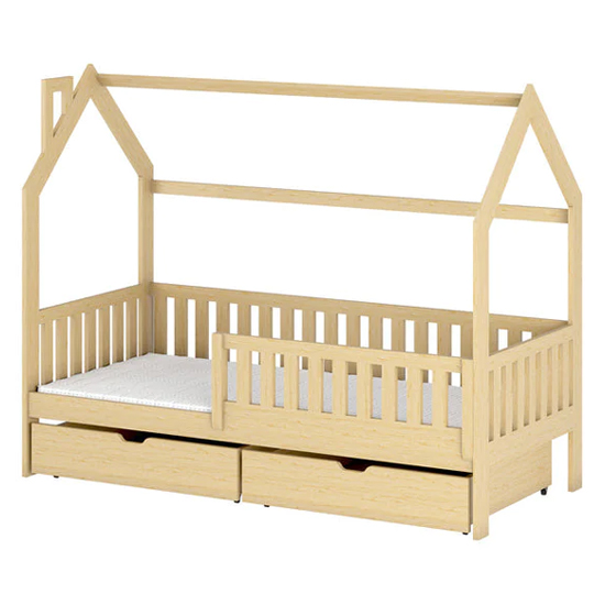 Niort Storage Wooden Single Bed In Pine With Bonnell Mattress