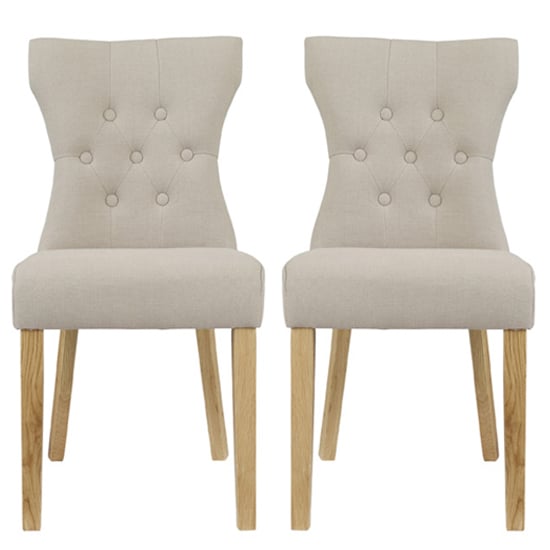 Product photograph of Nipas Beige Fabric Dining Chairs With Wooden Legs In Pair from Furniture in Fashion