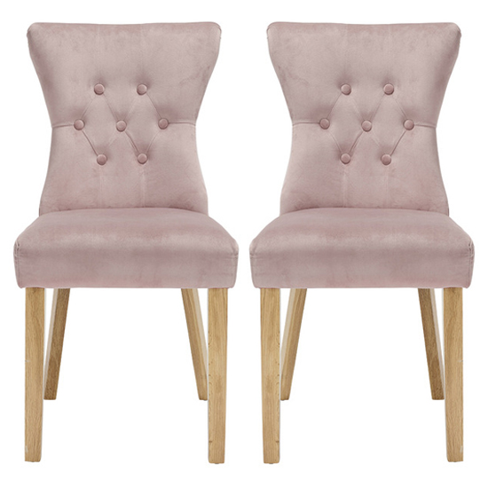 Nipas Blush Pink Velvet Dining Chairs With Wooden Legs In Pair