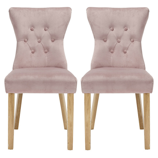 Nipas Blush Pink Velvet Dining Chairs With Wooden Legs In Pair