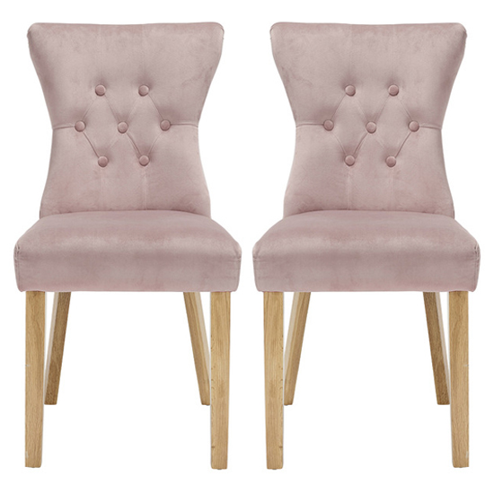 Read more about Nipas blush pink velvet dining chairs with wooden legs in pair