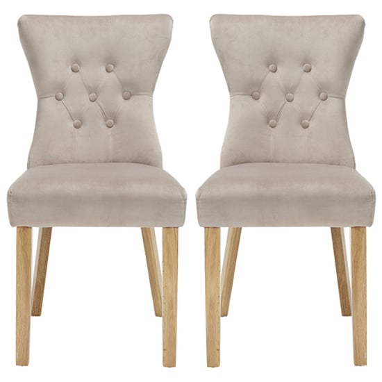 Nipas Champagne Velvet Dining Chairs With Wooden Legs In Pair