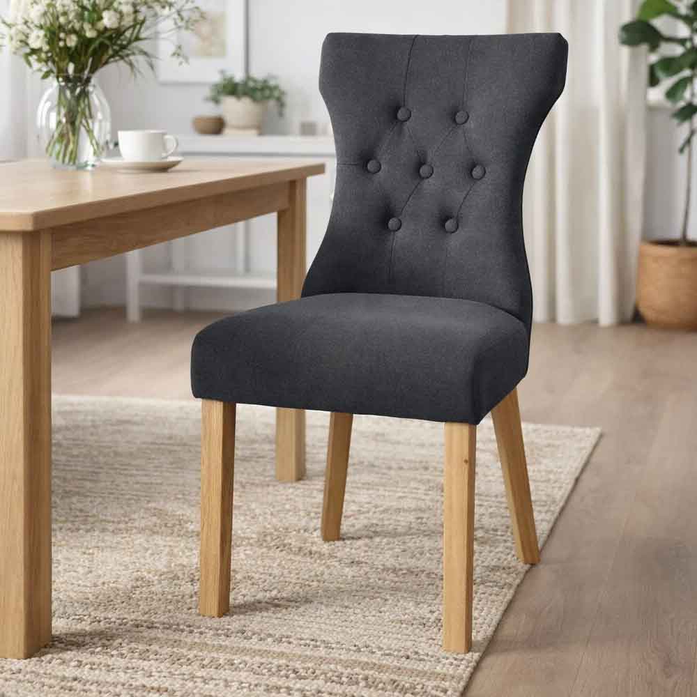 Nipas Fabric Dining Chairs With Wooden Legs In Pair - Grey