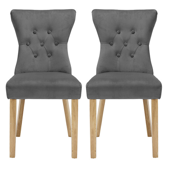 Read more about Nipas steel grey velvet dining chairs with wooden legs in pair