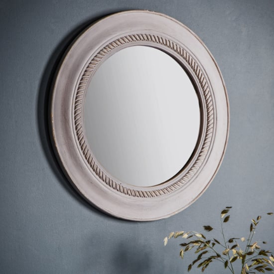 Read more about Nisan round wall mirror in distressed grey frame