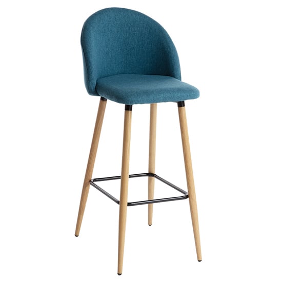 Product photograph of Nissan Fabric Bar Stool With Solid Wooden Legs In Blue from Furniture in Fashion