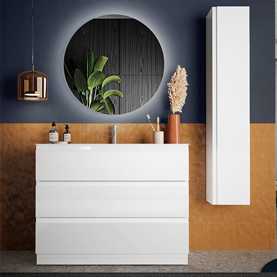 Photo of Nitro 100cm high gloss floor bathroom furniture set in white