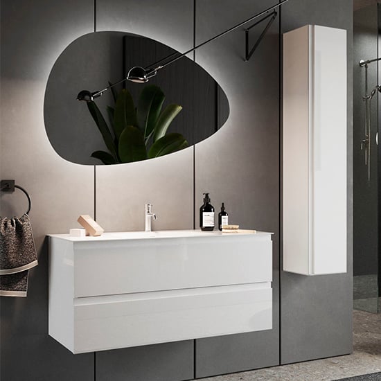 Product photograph of Nitro 100cm High Gloss Wall Bathroom Furniture Set In White from Furniture in Fashion