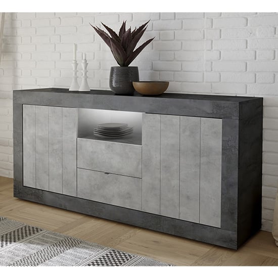 Product photograph of Nitro Led 2 Door 2 Drawer Oxide Sideboard In Cement Effect from Furniture in Fashion