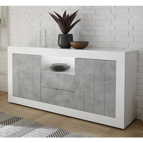 Photo of Nitro led 2 door 2 drawer white gloss sideboard in cement