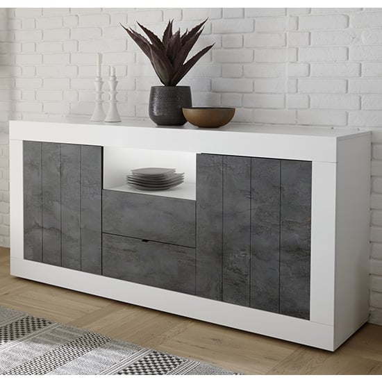 Photo of Nitro led 2 door 2 drawer white gloss sideboard in oxide