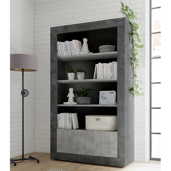 Nitro 2 Doors 3 Shelves Bookcase In Oxide And Cement Effect