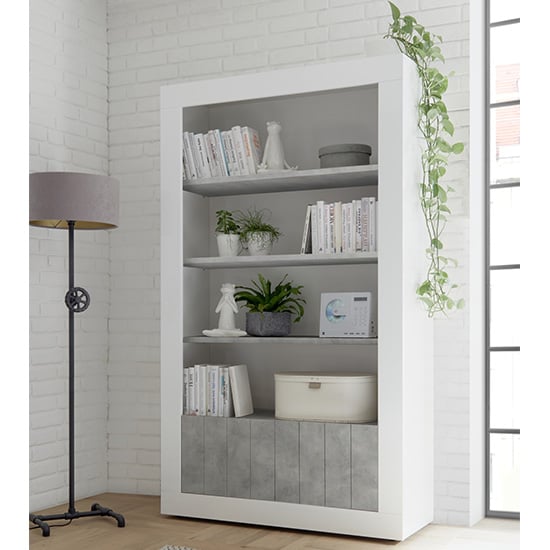 Nitro 2 Doors 3 Shelves Bookcase In White Gloss And Cement_1