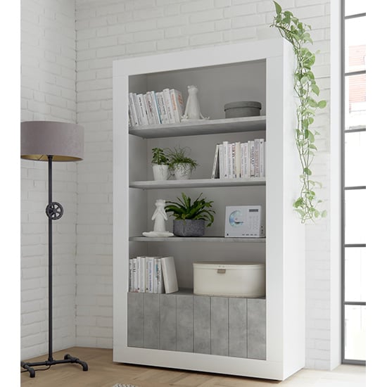 Photo of Nitro 2 doors 3 shelves bookcase in white gloss and cement