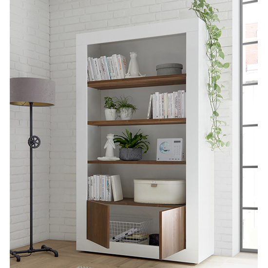 Nitro 2 Doors 3 Shelves Bookcase In White Gloss And Dark Walnut_2