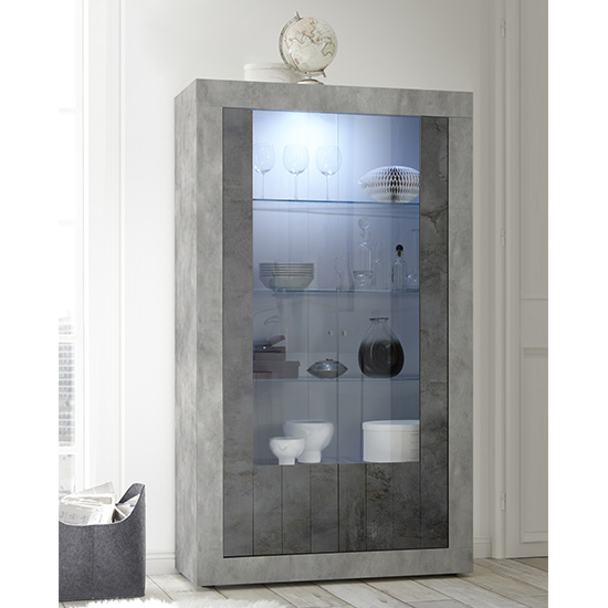 Product photograph of Nitro 2 Doors Led Display Cabinet In Cement Effect And Oxide from Furniture in Fashion