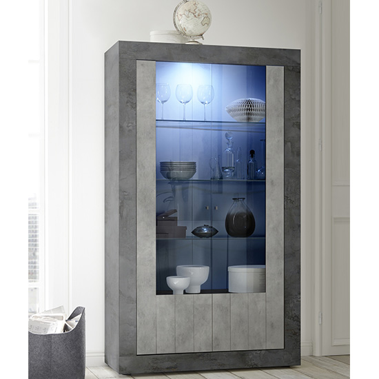 Product photograph of Nitro 2 Doors Led Display Cabinet In Oxide And Cement Effect from Furniture in Fashion