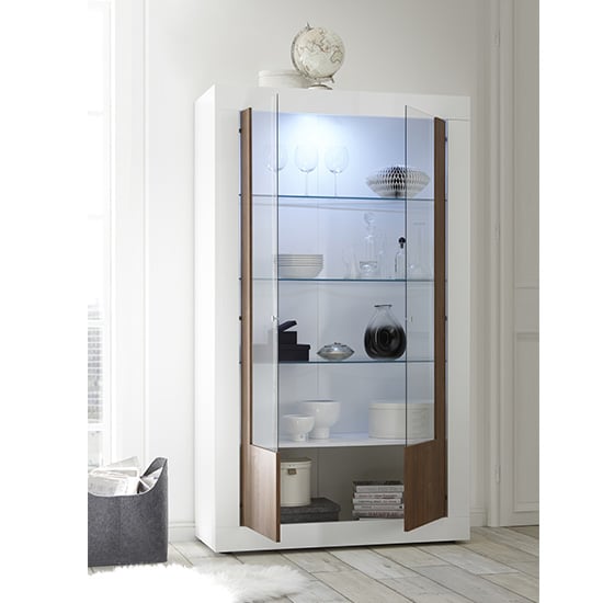 Nitro 2 Doors LED Display Cabinet In White Gloss And Dark Walnut_2