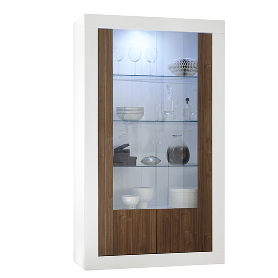 Nitro 2 Doors LED Display Cabinet In White Gloss And Dark Walnut_3