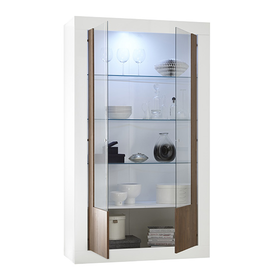 Nitro 2 Doors LED Display Cabinet In White Gloss And Dark Walnut_5