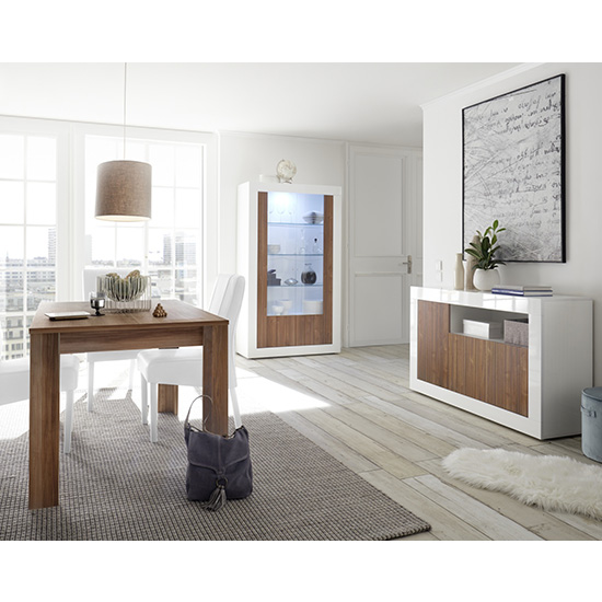 Nitro 2 Doors LED Display Cabinet In White Gloss And Dark Walnut_6