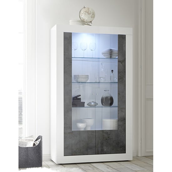 Nitro 2 Doors LED Display Cabinet In White Gloss And Oxide_1