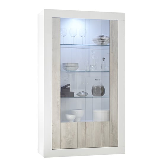Nitro 2 Doors LED Display Cabinet In White Gloss And White Pine_3