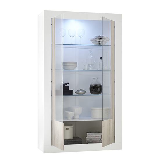 Nitro 2 Doors LED Display Cabinet In White Gloss And White Pine_4