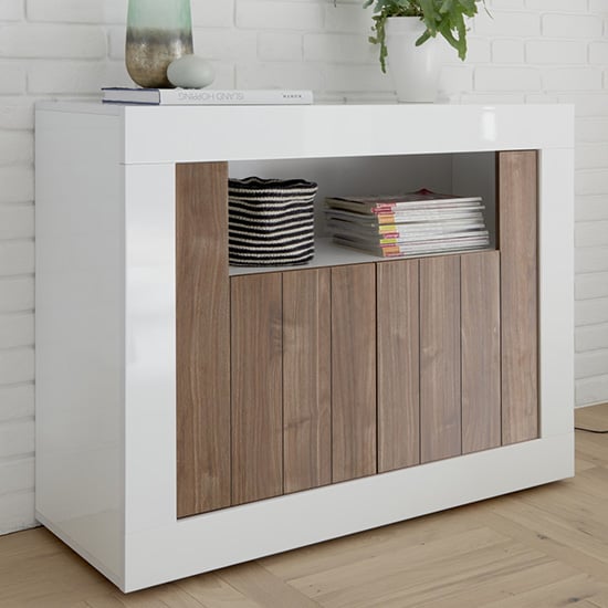 Nitro 2 Doors Wooden Sideboard In White Gloss And Dark Walnut
