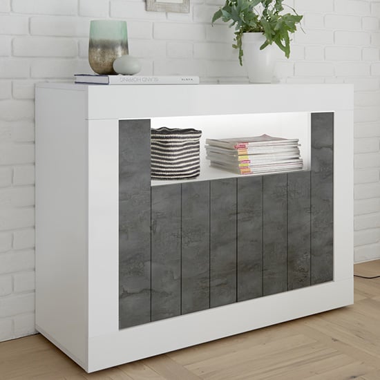 Nitro LED 2 Doors Wooden Sideboard In White Gloss And Oxide_1