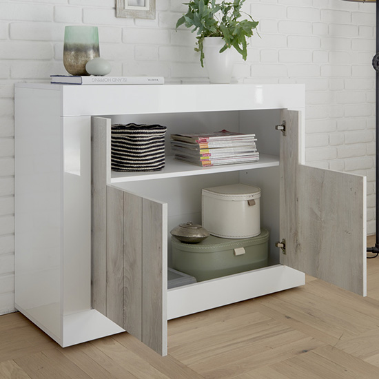 Nitro 2 Doors Wooden Sideboard In White Gloss And White Pine_2