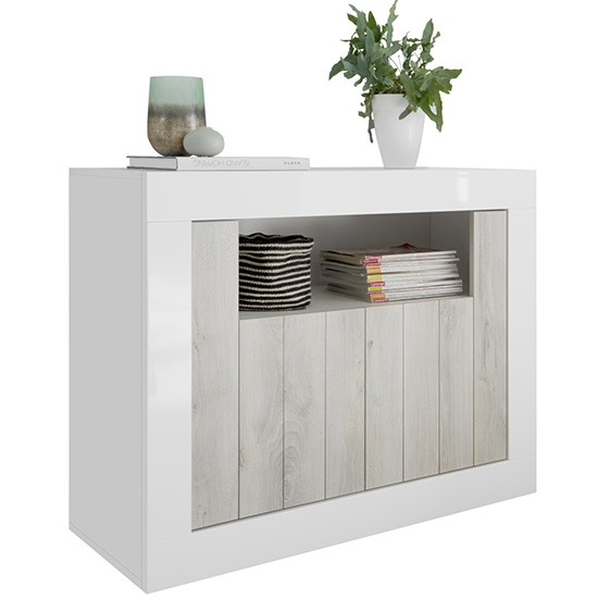Nitro 2 Doors Wooden Sideboard In White Gloss And White Pine_3