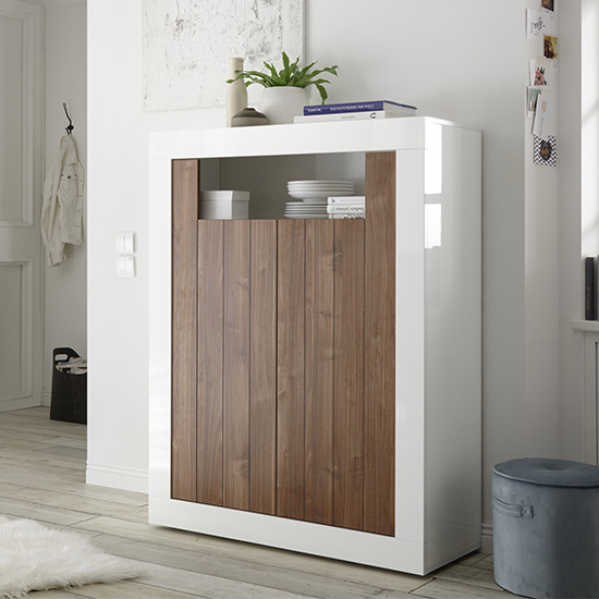 Nitro 2 Doors Wooden Storage Unit In White Gloss Dark Walnut