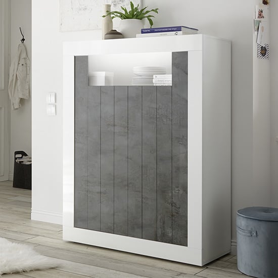 Product photograph of Nitro Led 2 Doors Wooden Storage Unit In White Gloss And Oxide from Furniture in Fashion