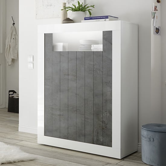 Nitro LED 2 Doors Wooden Storage Unit In White Gloss And Oxide