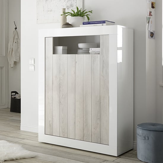 Nitro LED 2 Doors Wooden Storage Unit In White Gloss And Oxide