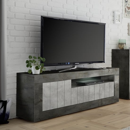 Product photograph of Nitro Led 3 Door Wooden Tv Stand In Oxide And Cement Effect from Furniture in Fashion
