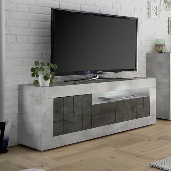 Product photograph of Nitro Led 3 Door Wooden Tv Stand In Cement Effect And Oxide from Furniture in Fashion