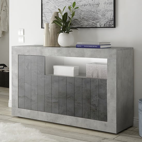 Product photograph of Nitro Led 3 Doors Wooden Sideboard In Cement Effect And Oxide from Furniture in Fashion